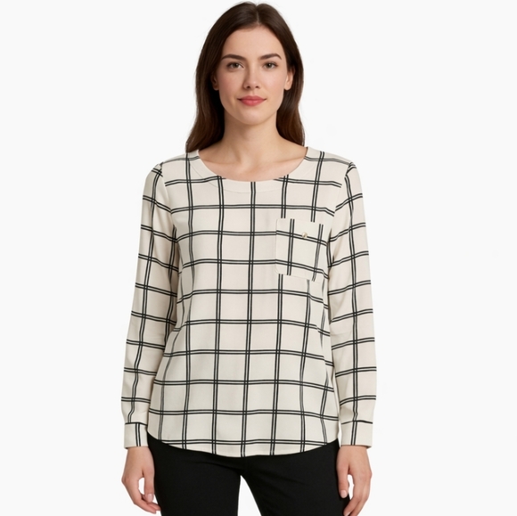The Workshop Tops - The Workshop Black White Windowpane Pattern Top Sz Med